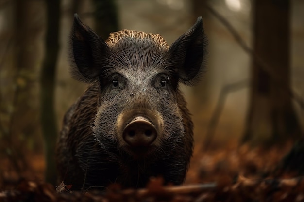 Foto imagem de um javali na floresta em fundo natural ilustração de animais selvagens ia generativa