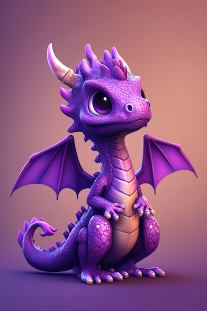 Imagem de um lindo dragão azul sobre fundo roxo criado usando tecnologia generativa de IA