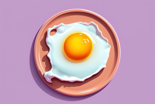 Imagem de um ovo frito visto de cima contra um fundo roxo