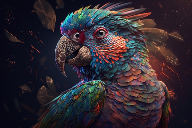 Imagem de um papagaio colorido, animal de estimação, pássaro, ilustração, IA generativa