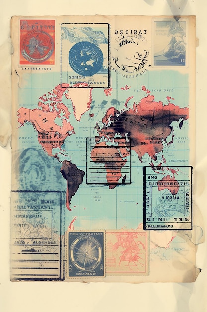 Foto imagem de um passaporte aberto com selos de visto