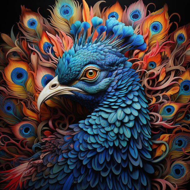 Imagem de um pavão lindo pássaro vida selvagem animais generativos ilustração AI