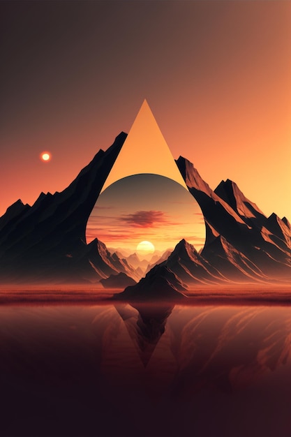 Imagem de um pôr do sol com montanhas ao fundo generative ai