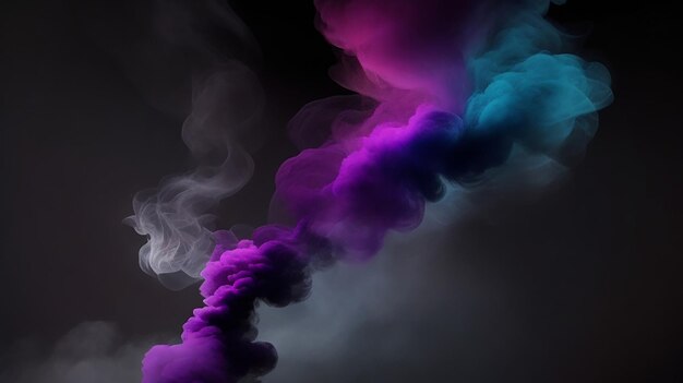 imagem de um quarto escuro e um fundo colorido de fumaça escura e branca