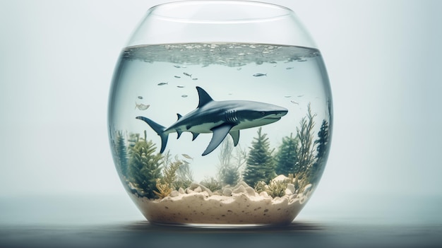Imagem de um tubarão em um frasco de vidro para conservação de espécies ai gerado