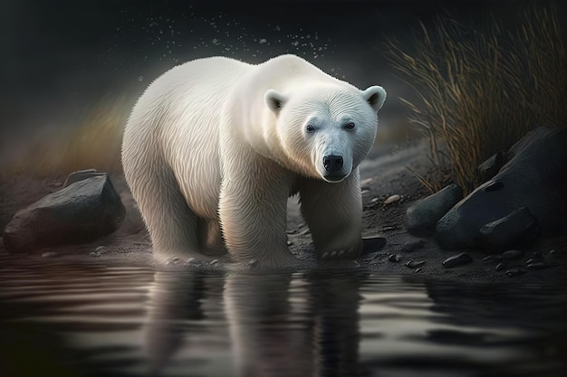 Imagem de um urso branco no fundo da natureza Animais selvagens Ilustração IA generativa
