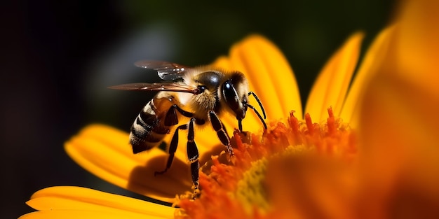 Imagem de uma abelha polinizando uma flor