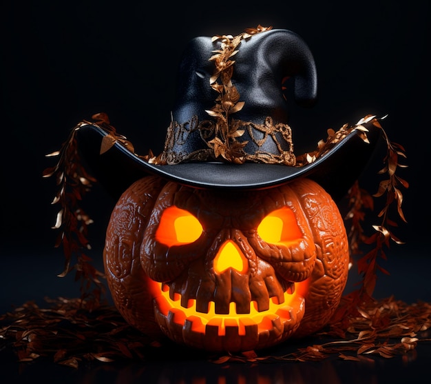 imagem de uma abóbora com chapéu para o halloween