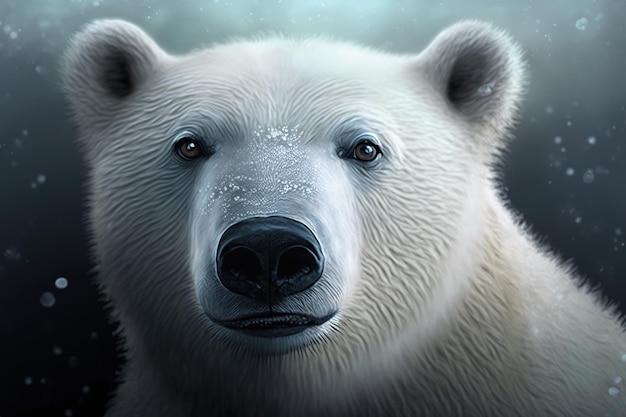 Imagem de uma cabeça de urso branco no fundo da natureza Ilustração de animais selvagens IA generativa
