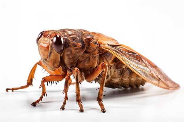 Imagem de uma cigarra em um fundo branco Ilustração de animais selvagens de insetos IA generativa