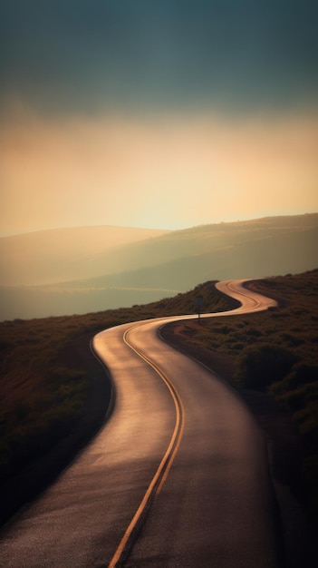 Foto imagem de uma estrada entre colinas