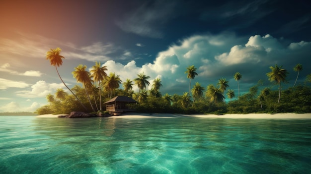 Imagem de uma ilha paradisíaca tropical no oceano gerada por IA