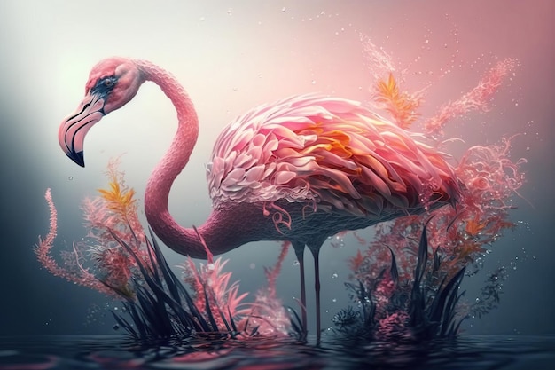 Imagem de uma ilustração de flamingo rosa Generative AI