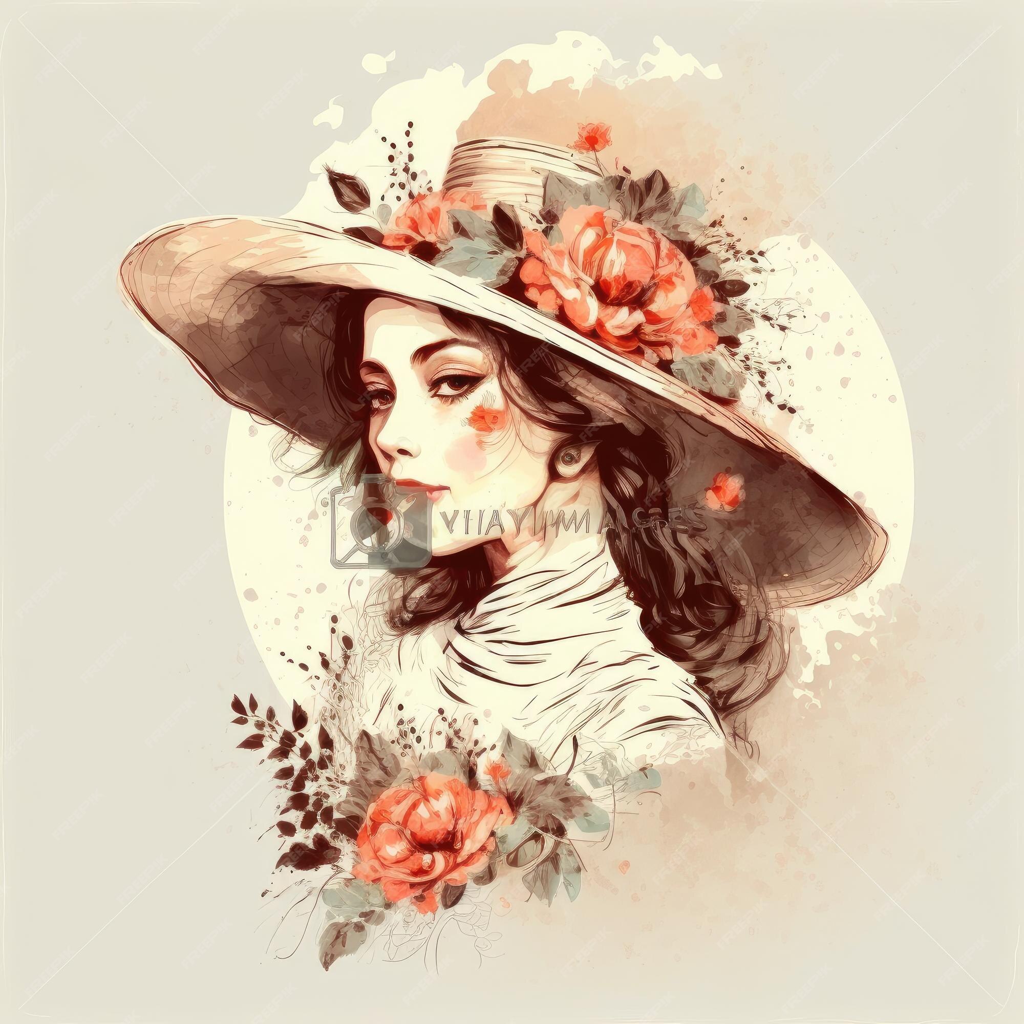 Chapéu De Mulher, Desenhos Originais Pintados Com Aquarela Em Papel  Ilustração Stock - Ilustração de leopardo, flores: 161896381