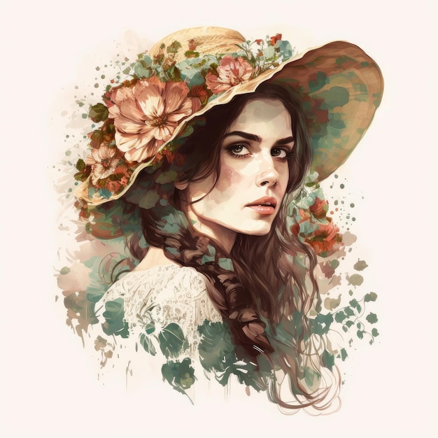 Imagem de uma linda mulher usando chapéu decorado com flor e pétala em victoria