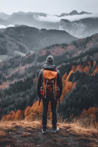 imagem de uma pessoa na montanha com uma mochila
