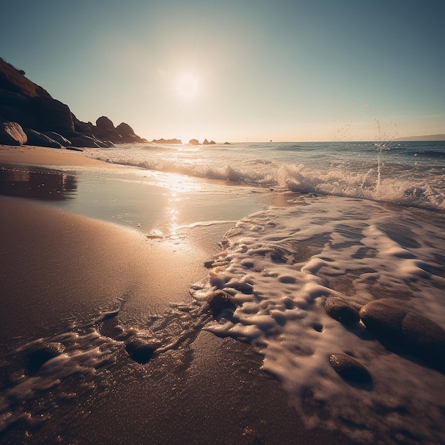 imagem de uma praia ensolarada relaxante aventura vibrante