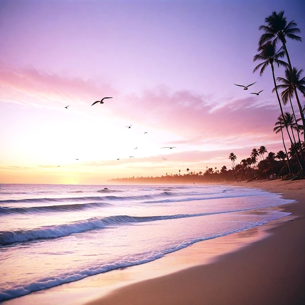 Imagem de uma praia serena ao pôr-do-sol