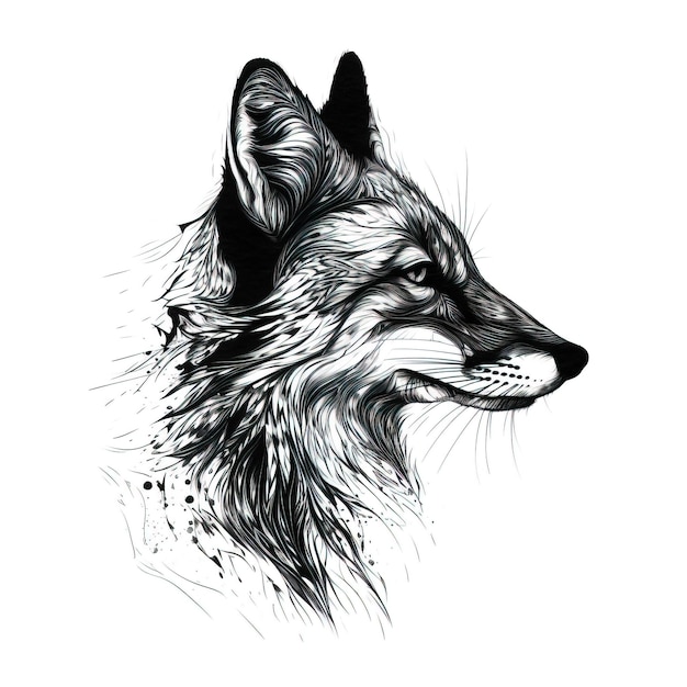 Imagem de uma raposa desenhando usando um pincel e tinta preta sobre fundo branco Ilustração de animais selvagens IA generativa