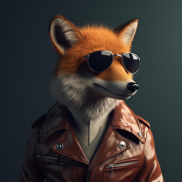 Imagem de uma raposa legal estilosa usando óculos escuros como moda e usava uma jaqueta de couro Moda moderna Ilustração de animais IA generativa