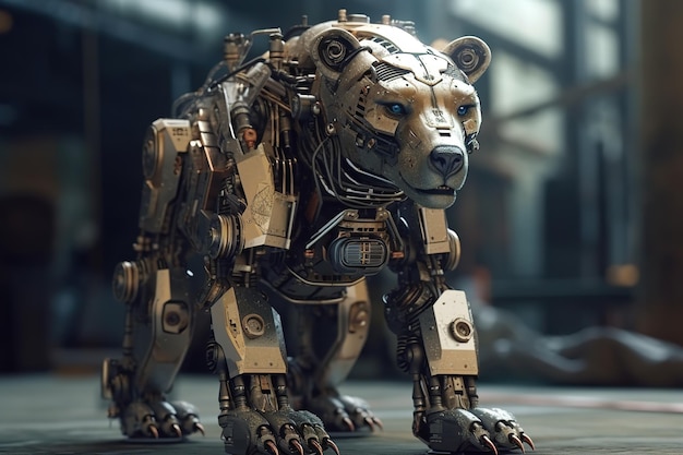 Imagem de urso robô armado futurista ilustração de animais selvagens IA generativa