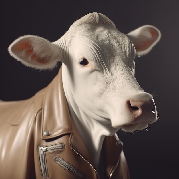 Imagem de vaca estilosa e legal como moda e usava uma jaqueta de couro Moda moderna Ilustração de animais IA generativa