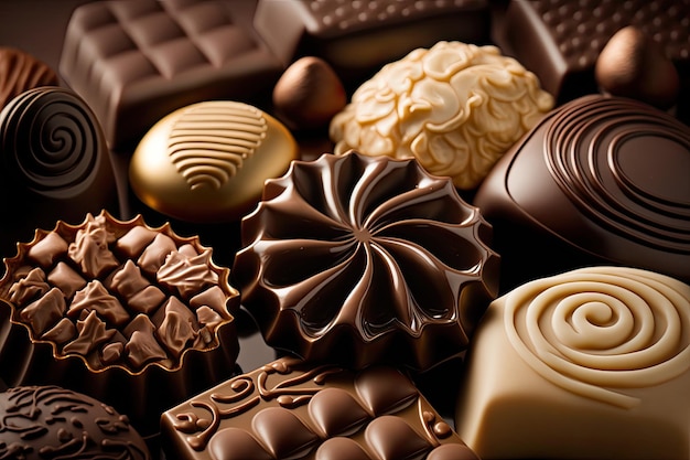 Imagem de vários chocolates de chocolate de perto