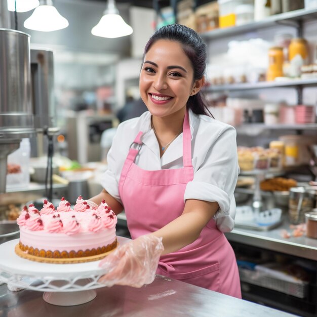 Foto imagem de vendedora sorridente para os clientes no balcão de caixa em um supermercado