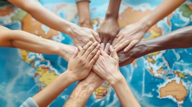 Imagem desfocada de um grupo de mãos formando um círculo representando o vínculo e a cooperação que