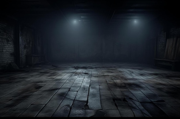 Imagem desfocada de uma sala escura vazia
