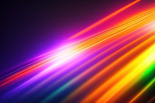 Imagem digital de linhas de raios de luz com luz colorida sobre fundo escuro