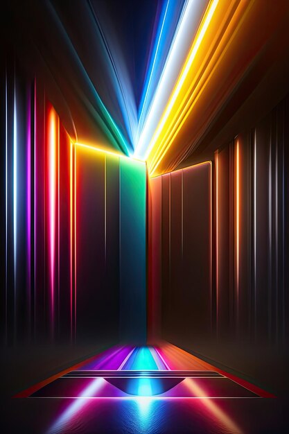Imagem digital de raios de luz linhas com luz colorida sobre fundo escuro Abstract business backg