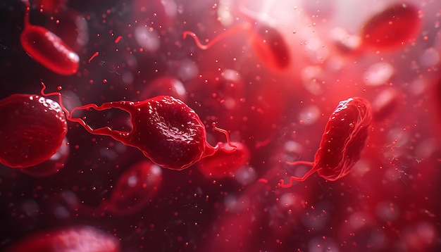 Imagem dinâmica 3D de fundo de glóbulos vermelhos com fluxo de veia e onda de plaquetas em fotografia de estoque