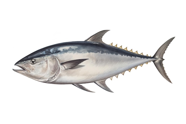 Imagem do atum rabilho do norte em fundo branco Ilustração de alimentos de animais subaquáticos IA generativa