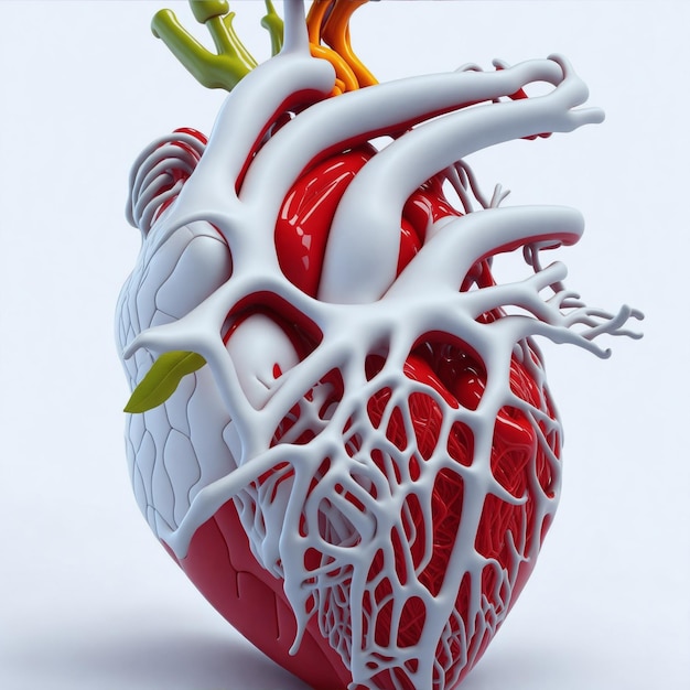 Imagem do coração humano 3 dimensões fundo branco limpo