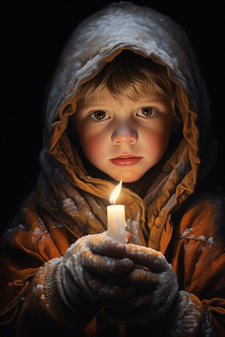 Foto imagem do dia das velas mostrando um close de uma mão de uma criança colocando uma vela criada com ia generativa