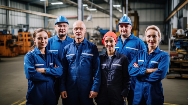 Imagem do Dia do Trabalho Grupo jovem de trabalhadores industriais diversos enfrentando a câmera em uniformes