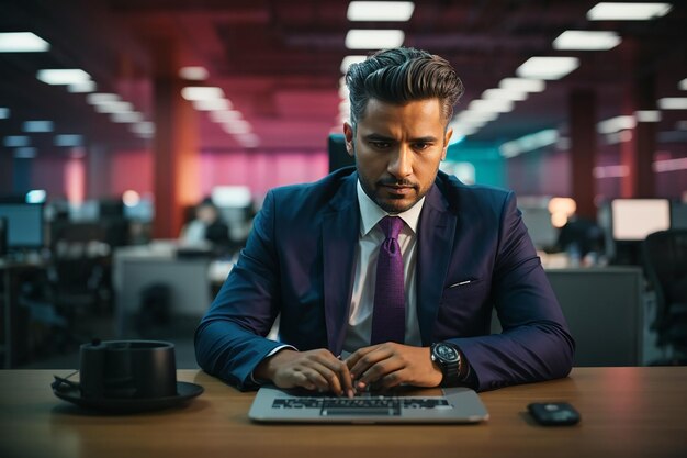 Imagem do local de trabalho moderno de um empresário com laptop no escritório