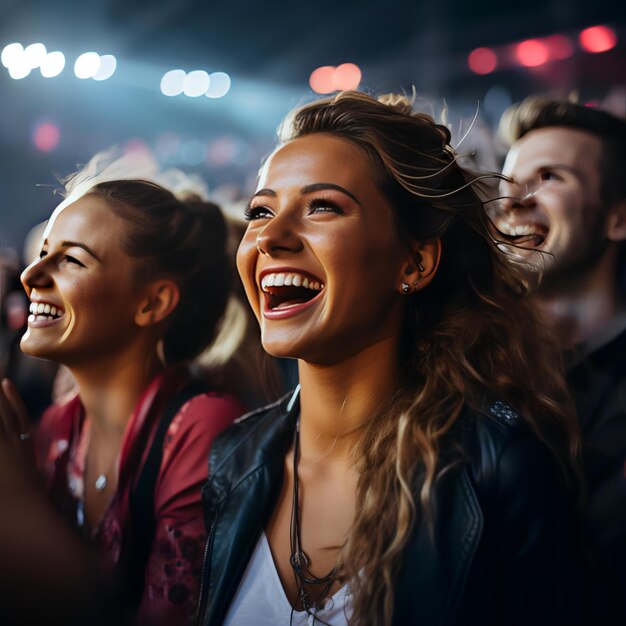 imagem do palco de um concerto onde você vê os rostos felizes, alegre e sorridente dos fãs