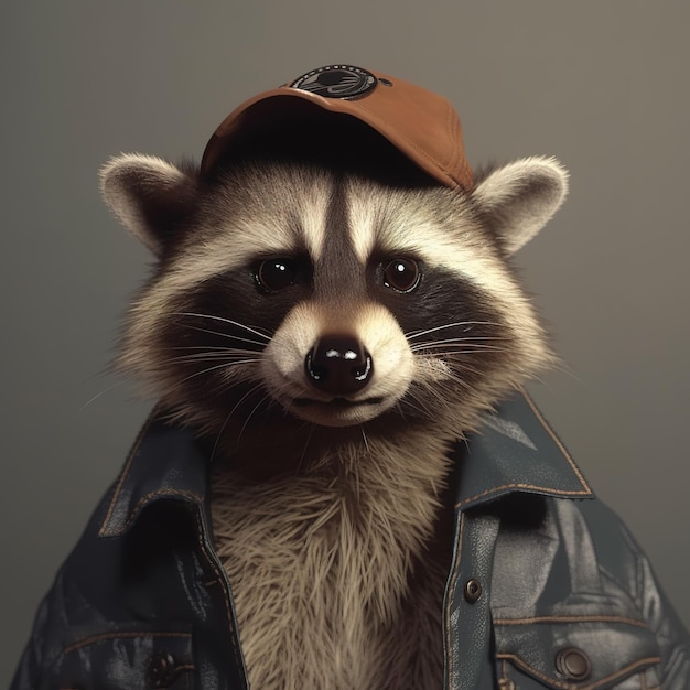 Imagem do retrato de uma fantasia de hip hop de guaxinim Ilustração de moda AI generativa