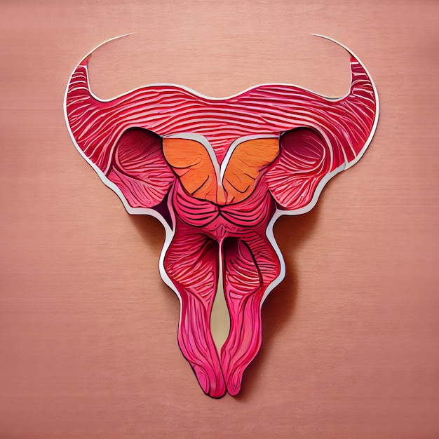 Imagem do útero. Fertilização in vitro. Colagem do órgão reprodutor feminino feito com corte de papel