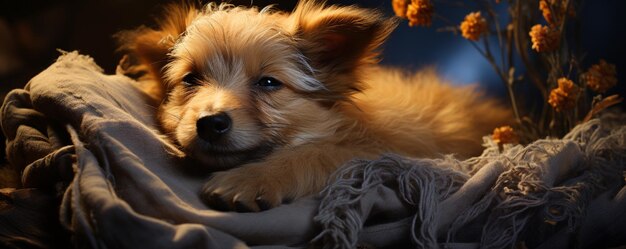 Foto imagem doce de um cachorrinho dormindo profundamente papel de parede