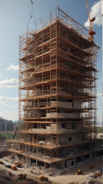Foto imagem em 4k de alta resolução capturando o processo dinâmico de um edifício em construção