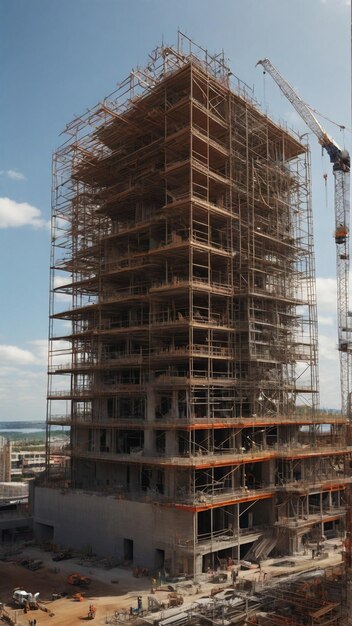 Foto imagem em 4k de alta resolução capturando o processo dinâmico de um edifício em construção