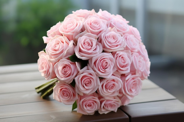 Foto imagem em close de um belo buquê de casamento com lindas rosas brancas