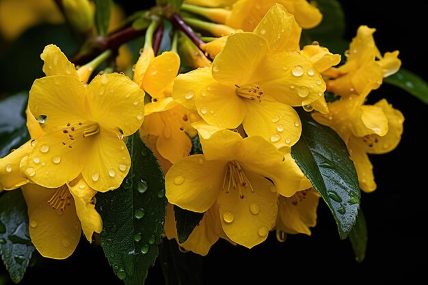 Foto imagem em close-up de flores amarelas de trompete