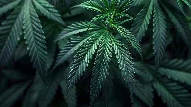 Imagem em close-up de folhas de maconha representando a indústria de cultivo de cannabis e aplicações medicinais conceito folhas de marijuana cultivo de cannabis uso medicinal imagem em close- up