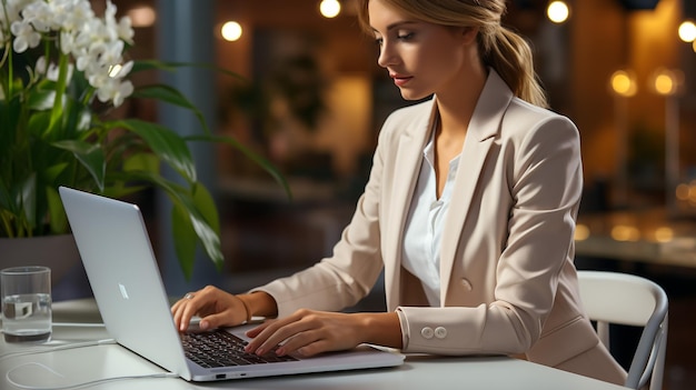 Imagem em close-up de mãos femininas digitando no teclado de laptop Mulher de negócios resposta de texto ao cliente e-mail cliente comprar on-line usando serviços de loja on-line Internet e conceito de uso de tecnologia sem fio moderna