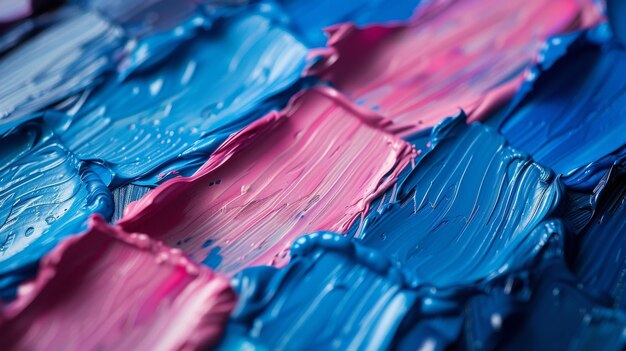 Foto imagem em close-up de traços de pincel de cor azul multicolorida