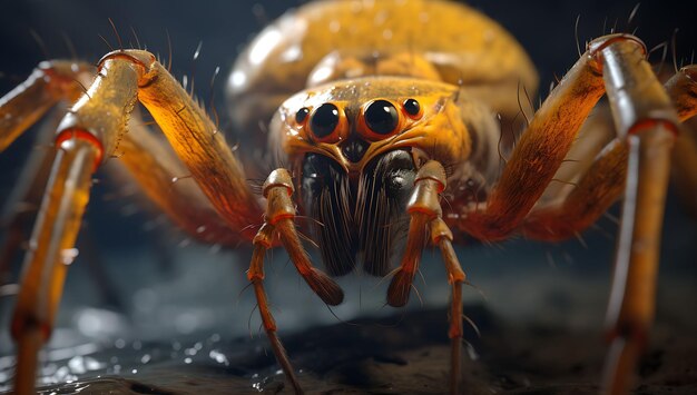 Foto imagem em close-up de uma aranha detalhe macro realista